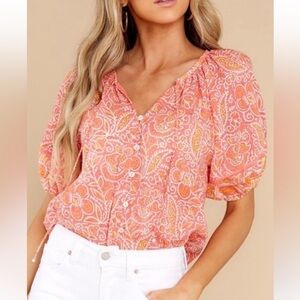 Cleobella Coral Layla Blouse in Blossom Block Organic Cotton Women’s Large NWT